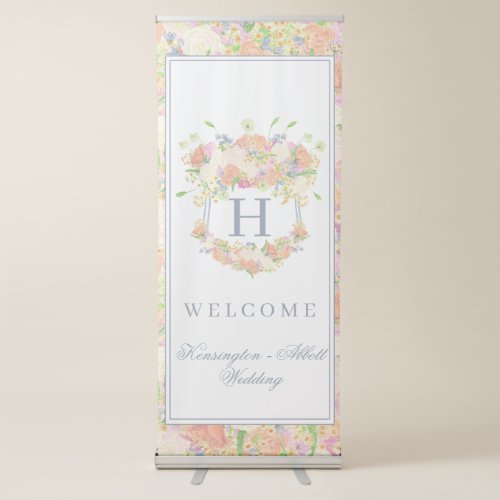 Watercolor Garden Party Floral Wedding Crest Retractable Banner