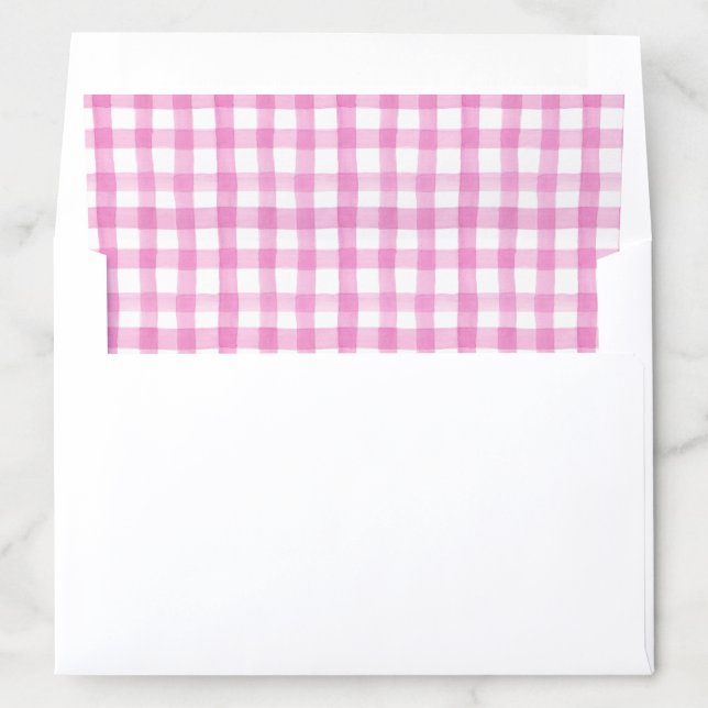 Watercolor Garden Party Pink Gingham Wedding Envelope Liner (In Envelope)
