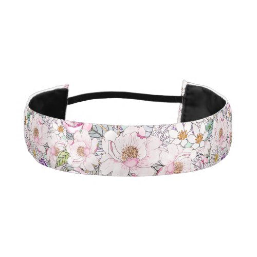 Watercolor garden peonies floral hand paint athletic headband