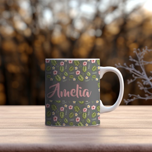 Watercolor garden pink gray pattern coffee mug (Creator Uploaded)
