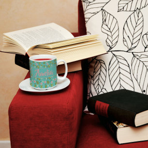 Watercolor garden pink light teal pattern coffee mug