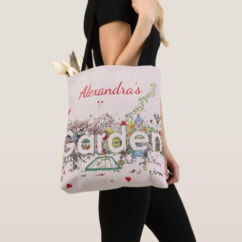 Watercolor Garden plants and Animals Personalized Tote Bag