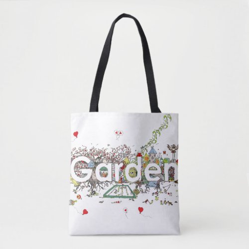 Watercolor Garden plants and Animals Typography Tote Bag