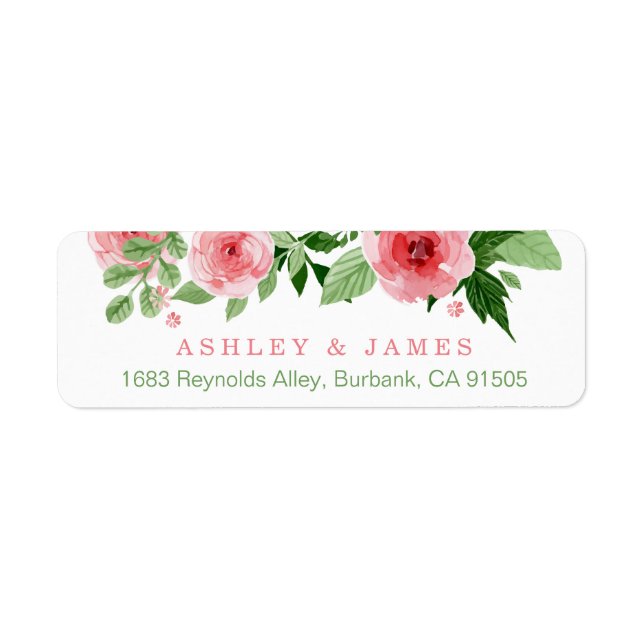 Watercolor Garden Rose Nature Flowers Label (Front)