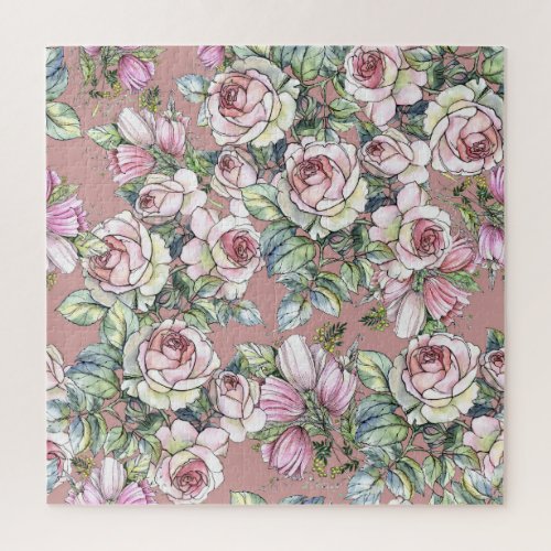 Watercolor Garden Rose Tulip Elegance Jigsaw Puzzle