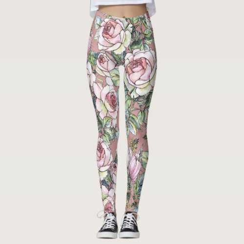 Watercolor Garden Rose Tulip Elegance Leggings
