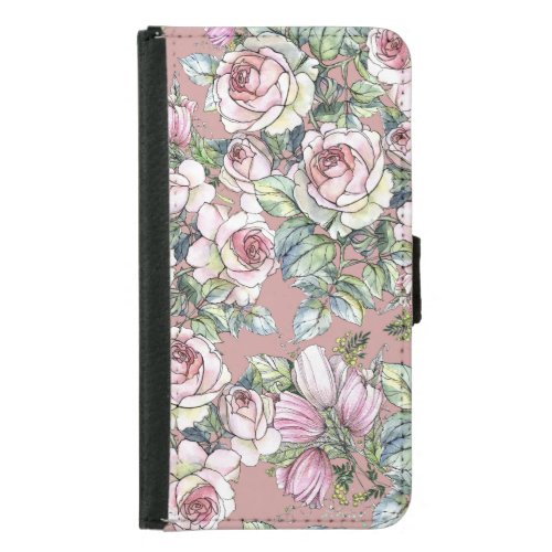 Watercolor Garden Rose Tulip Elegance Samsung Galaxy S5 Wallet Case