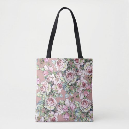 Watercolor Garden Rose Tulip Elegance Tote Bag