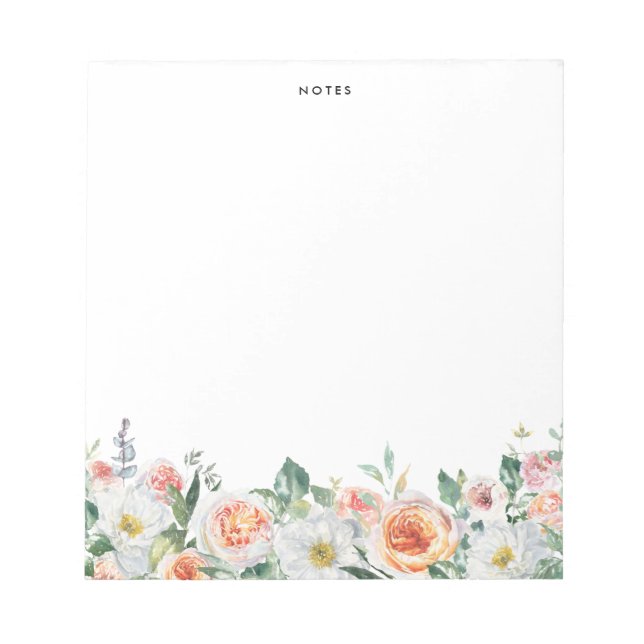 Watercolor Garden Roses Garland Personalized Notepad (Front)