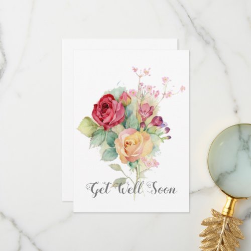 Watercolor Garden Roses Get Well Card