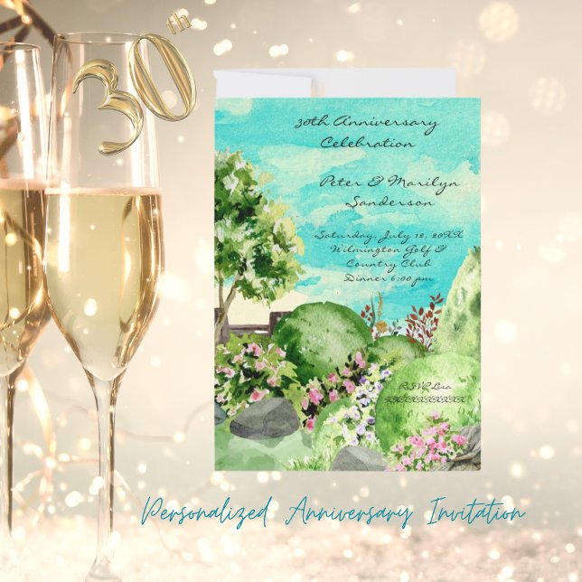 Watercolor Garden Scene Personalized Anniversary Invitation (Creator Uploaded)