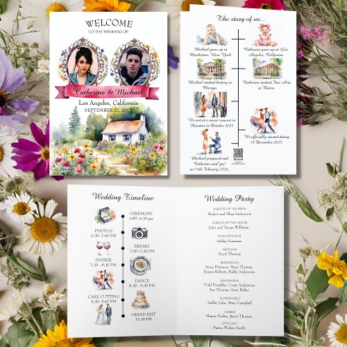 Watercolor Garden Spring Wedding Icon Timeline Program