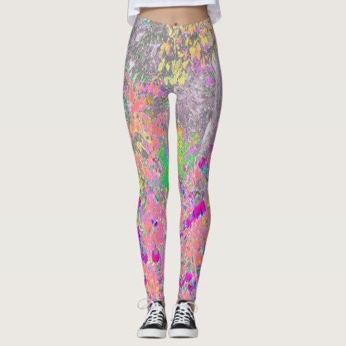 Watercolor Garden Sunrise with Purple Flowers Leggings