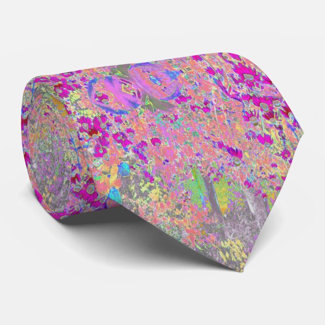 Watercolor Garden Sunrise with Purple Flowers Neck Tie (Rolled)