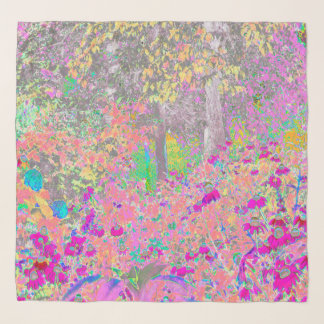 Watercolor Garden Sunrise with Purple Flowers Scarf