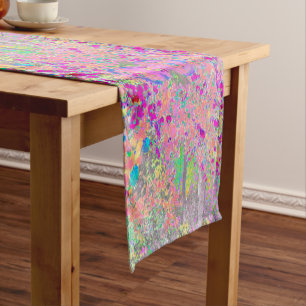 Watercolor Garden Sunrise with Purple Flowers Short Table Runner