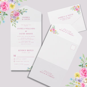 Watercolor Garden Tea Party Floral Blossom Wedding All In One Invitation
