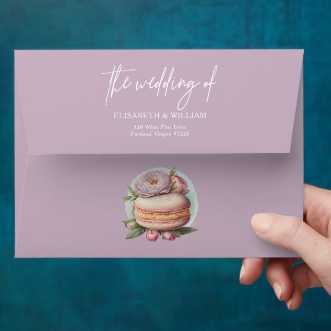 Watercolor Garden Wedding Macaroon  Envelope (Hand)