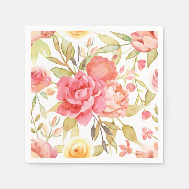 Watercolor Garden Wedding Napkins (Front)