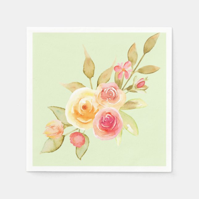Watercolor Garden Wedding Napkins (Front)