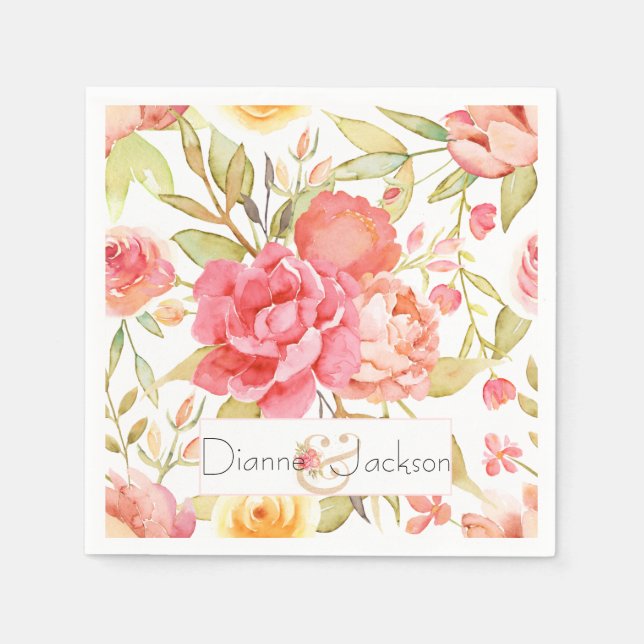 Watercolor Garden Wedding Napkins (Front)