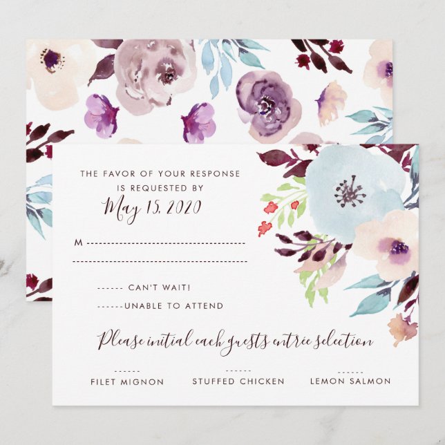 Watercolor Garden Wedding RSVP Invitation (Front/Back)