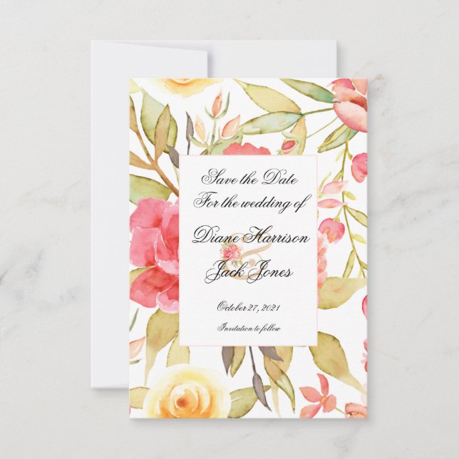 Watercolor Garden Wedding Save The Date (Front)