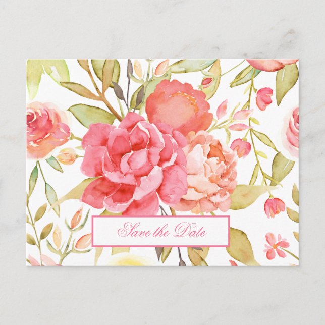Watercolor Garden Wedding Save The Date Postcard (Front)
