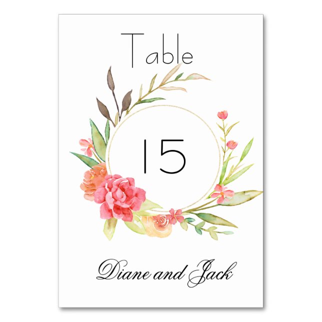 Watercolor Garden Wedding Table Number (Front)
