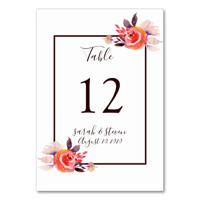 Watercolor Garden Wedding Table Number (Front)
