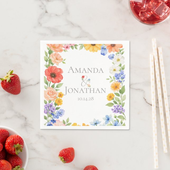 Watercolor Garden Wild Flower Save The Date Napkins (Insitu)