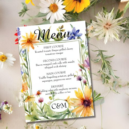 Watercolor Garden Wildflower Spring Wedding  Menu