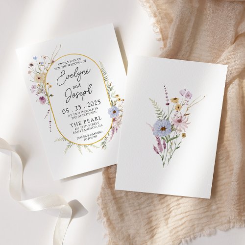 Watercolor Garden Wildflowers Boho Modern Wedding Invitation