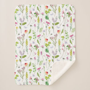 Watercolor Garden Wildflowers Flower Gardening Sherpa Blanket