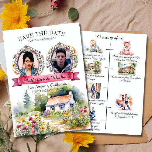 Watercolor Garden Wildflowers Spring Wedding Photo Save The Date