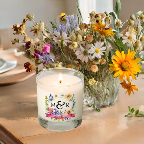 Watercolor Garden Wildflowers Wedding Monogram Scented Candle