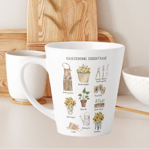 Watercolor Gardening Tools Sunflower Garden Latte Mug