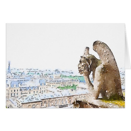 Watercolor Gargoyle of Notre Dame (Front Horizontal)
