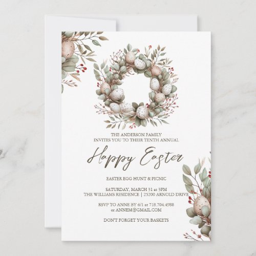 Watercolor Garland  Easter Picnic and Egg Hunt Invitation