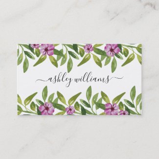 Watercolor garland handwritten calligraphy floral business card