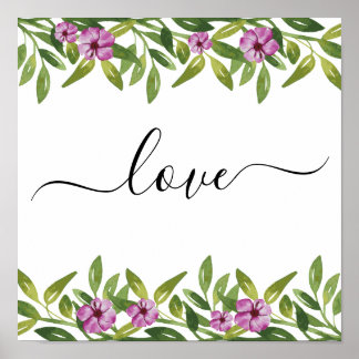 Watercolor garland handwritten calligraphy floral poster
