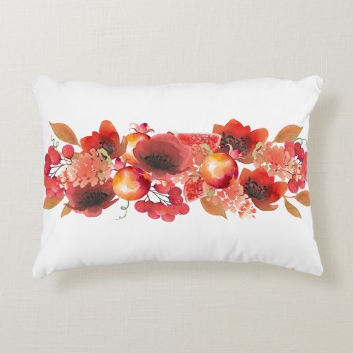 Watercolor Garland of Flowers and Fruits Accent Pillow