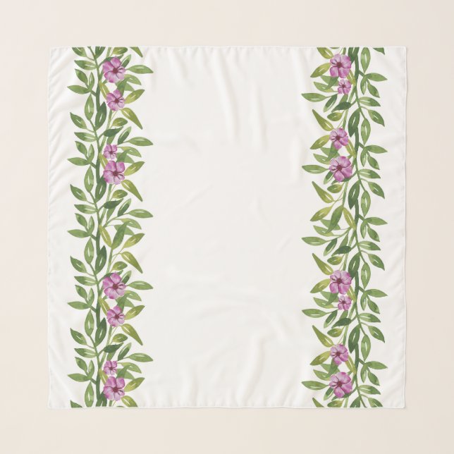 Watercolor garland purple floral spring scarf (Front (Horizontal))