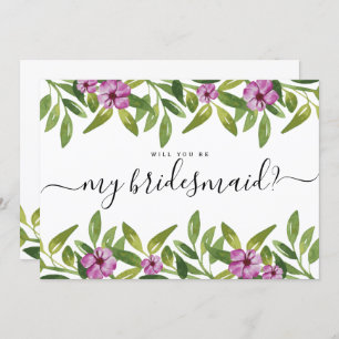 Watercolor garland will you be my bridesmaid invitation