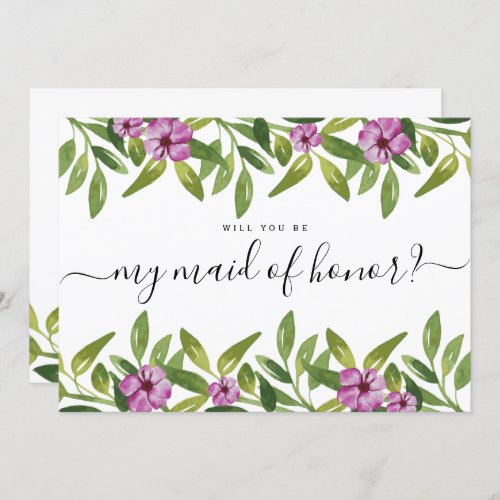 Watercolor garland will you be my maid of honor invitation