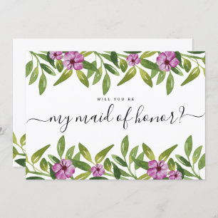 Watercolor garland will you be my maid of honor invitation