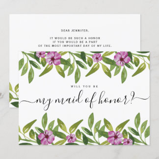 Watercolor garland will you be my maid of honor invitation