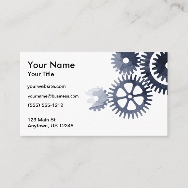 Watercolor Gears Business Card (Front)