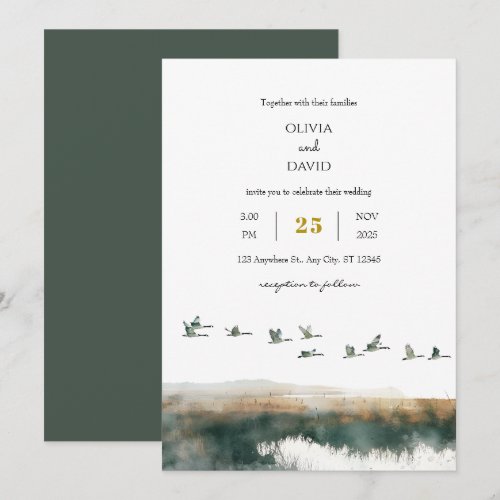 Watercolor Geese Coastal Twilight Beach Wedding 