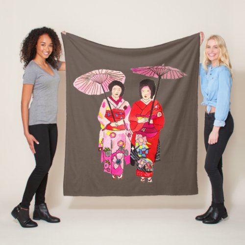 Watercolor Geisha with kimono art theme Japan Fleece Blanket